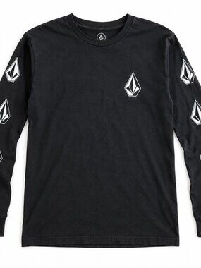 Volcom Stone Logo Long Sleeve Shirt Mens S Black Skate Surf Graphic Tee